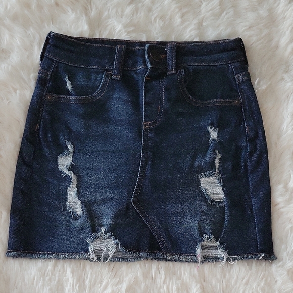 Justice Denim Skort Girls Size 10 Distressed Dark Denim - Picture 1 of 6